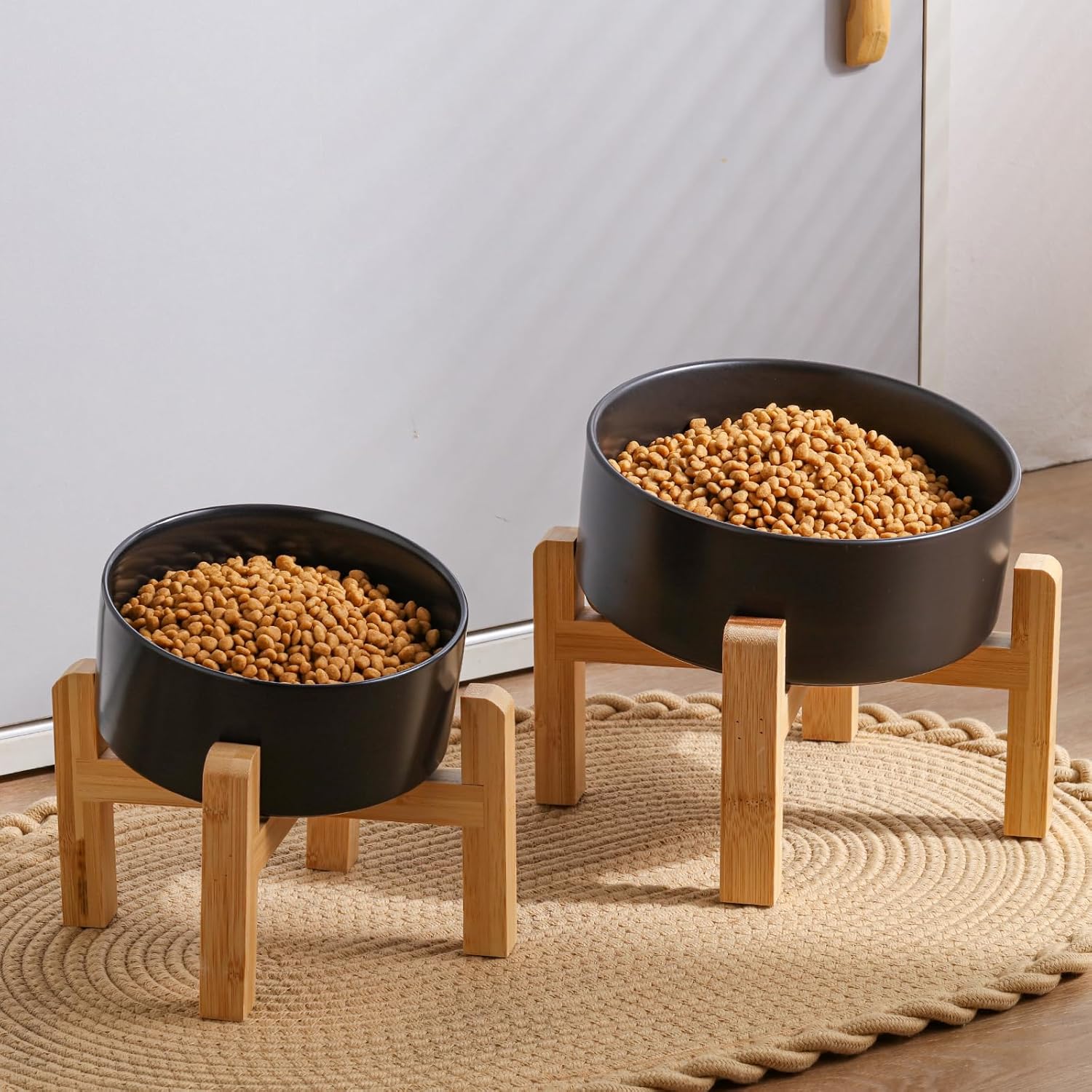 Black Elevated/Raised 15°Tilted Anti Slip Ceramic Dog Bowl for Medium & Large Breeds,Slanted Bulldog Big Face Pet Feeding Food Water Dish Stand for Dogs (7.6 Cups/60OZ)