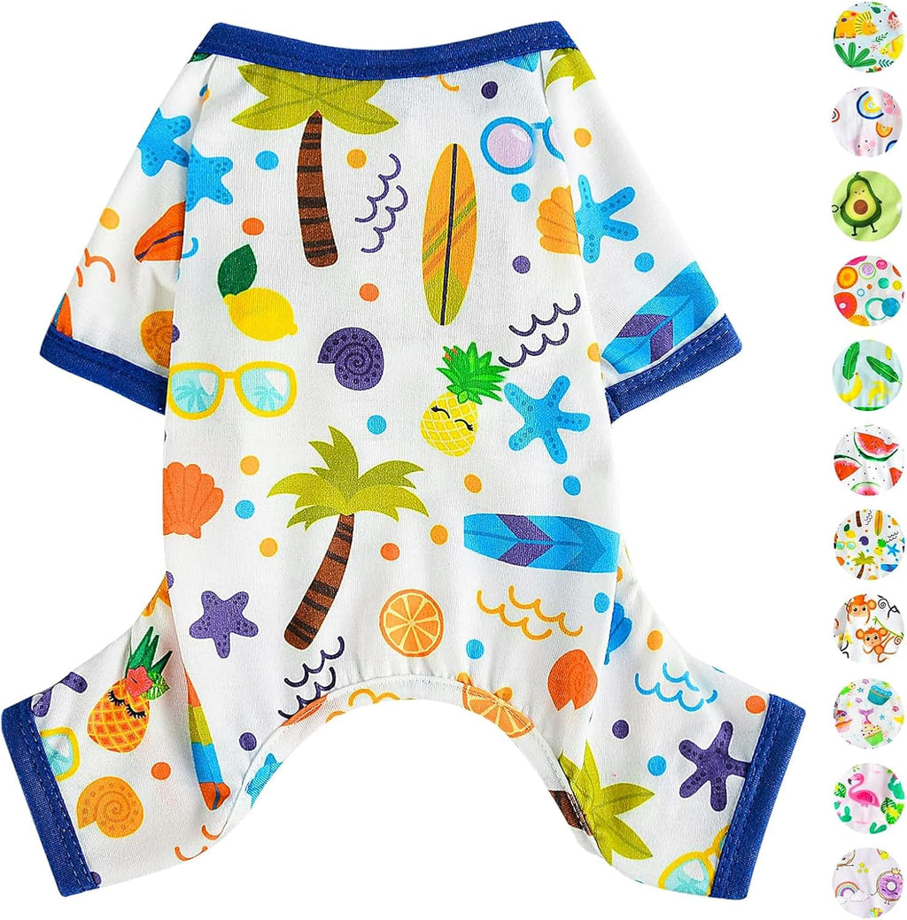 Dog Pajamas Pjs Fall Summer Dog Clothes for Small Dogs Girl - Boy - Medium Size Dogs, Soft Stretchy Puppy Clothes Doggie Onesies Cat Pet Jammies Outfit (Beach, X-Small)