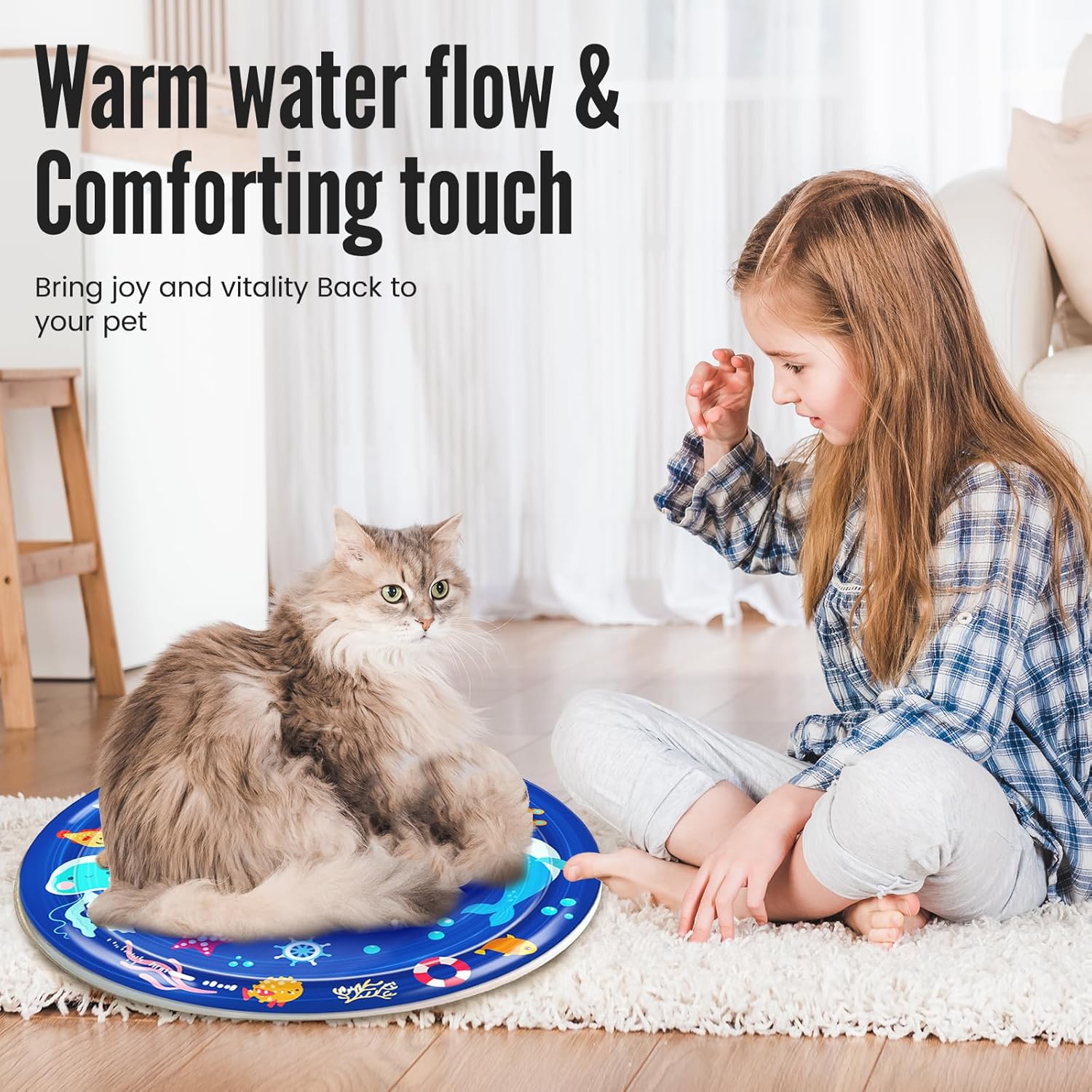 cat Cold pad, Portable Water-Filled, Interactive cat Toy, Suitable for All Kinds of Pets, Keeping Your Pets Cool in Summer Ocean Blue
