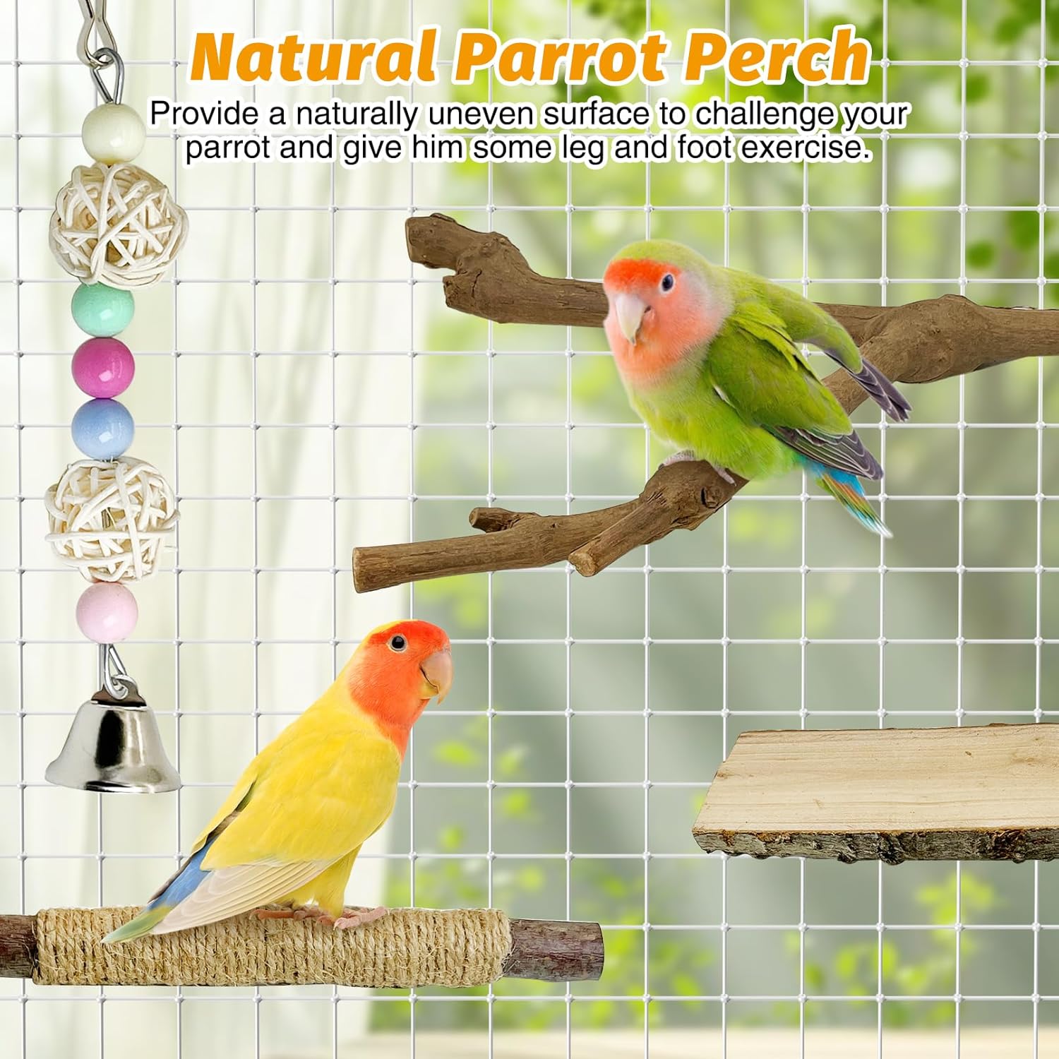 kathson 5pcs Natural Parrot Perch for Cage Wooden Bird Perches Grape Bird Stick Parakeet Climbing Standing Branches Toy Chewable Cage Accessories for Small Budgies Cockatiels Lovebirds