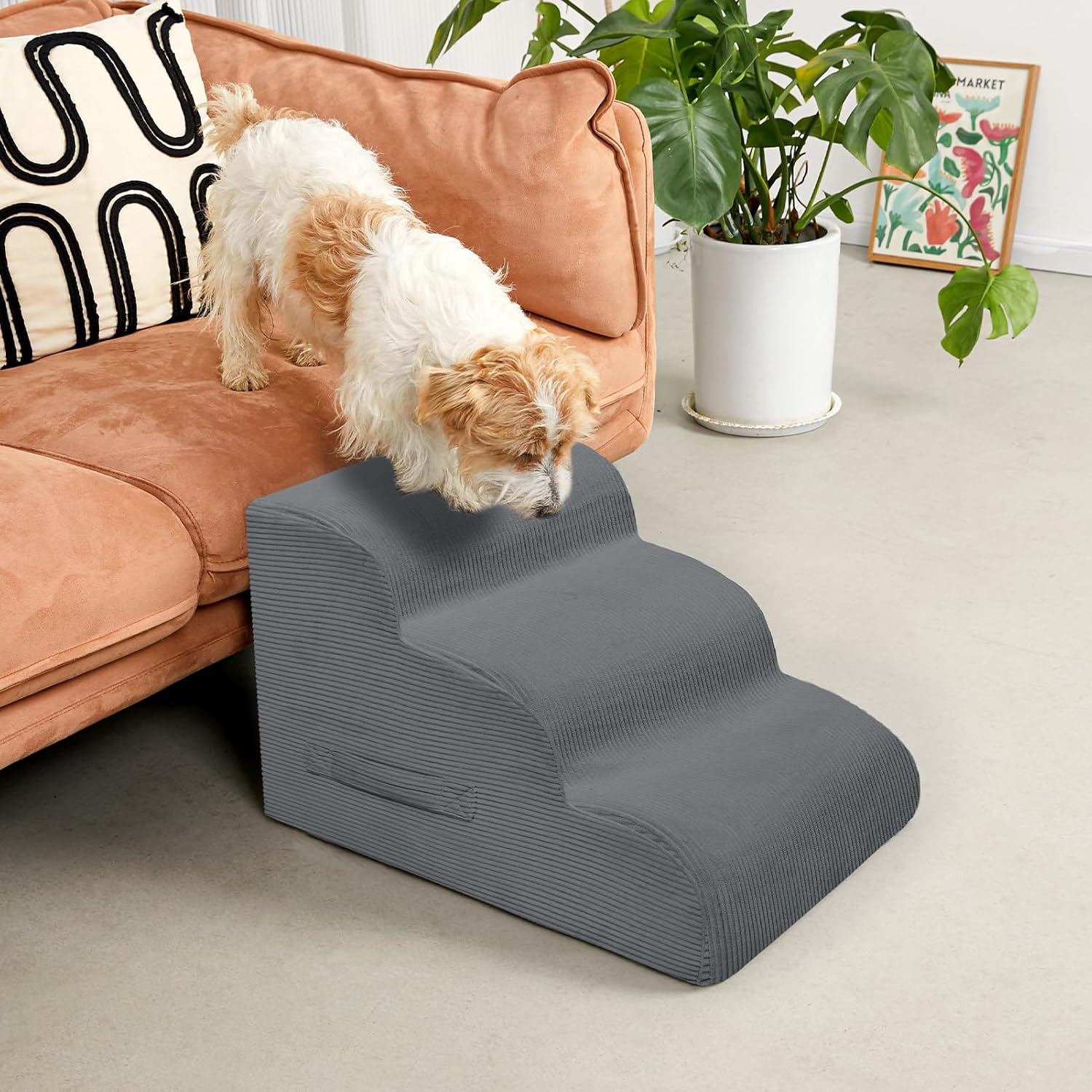 Dog Stairs & Steps for High Beds, 2 Steps High Density Foam Waterproof Dog Ramp for Small Dogs and Cats, Pet Stairs with Removable Washable Cover for Bed, Couch, Sofa and Car (H: 11.8")