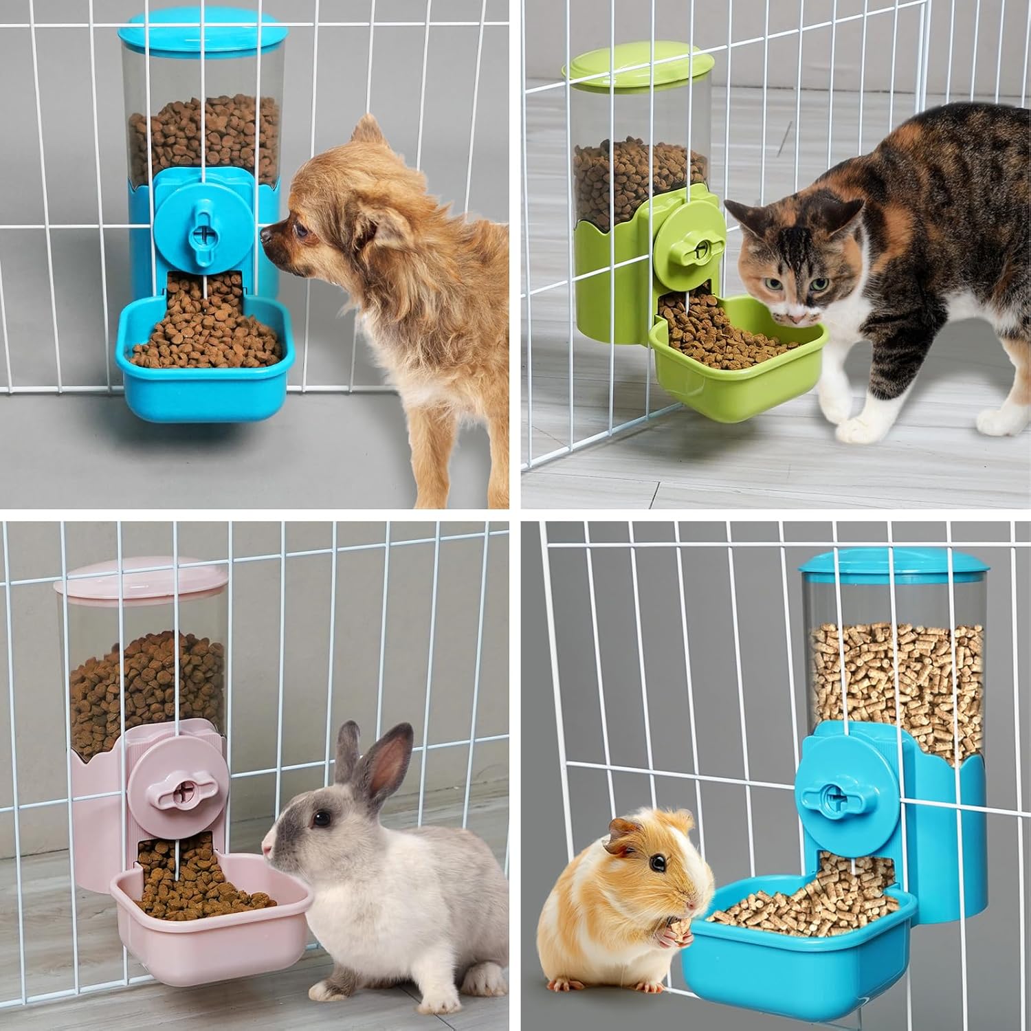 VANNON Small Animal Hanging Automatic Food Dispenser, 35oz Gravity Pet Feeder for Cage, Food Bowl for Rabbit Puppy Cat Ferret Guinea Pig Chinchilla Parrot (Green)