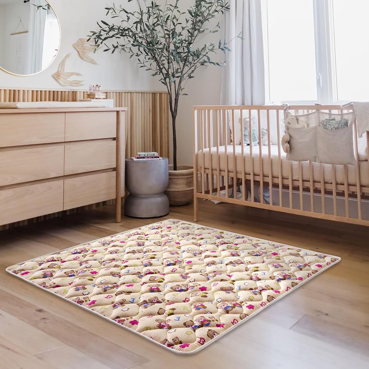 Vibe bear High-Density Foam Baby Play Mat,47x47 Inches Thicken One-Piece Infants Crawling Mat,Comfortable and Soft Baby Playmat,Non Slip Washable Floor Mat for Babies,Infants,Toddlers