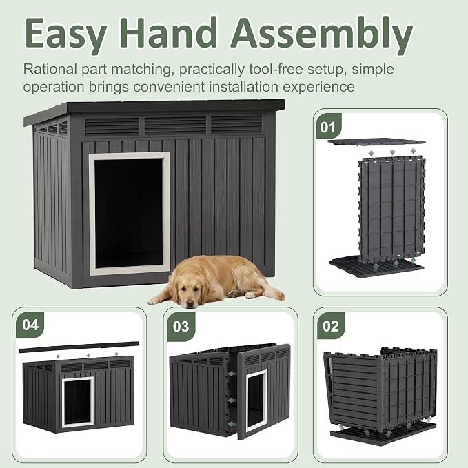 DRATO Large Dog House, Weatherproof Resin Large Dog House Outdoor - Image 6
