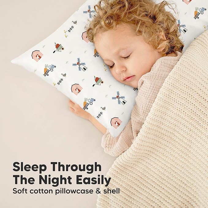 Toddler Pillow with Pillowcase - 13x18 My Little Dreamy Kids Travel Bed Pillows for Sleeping, Organic Cotton Small Pillowcase, Soft & Breathable, Machine Washable, Toddlers 2-5 Years Old (Aircraft)