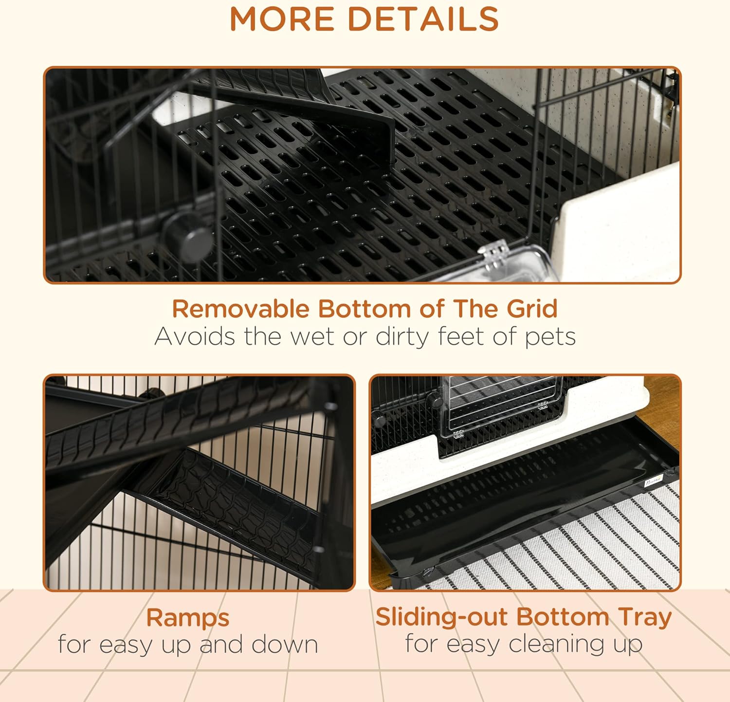 PawHut 59.5" Small Animal Cage with Wheels, 6-Level Portable Bunny Cage, Chinchilla Ferret Cage with Removable Tray, Platform and Ramp