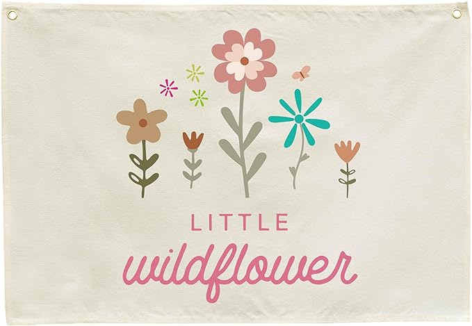 Nursery Wall Decor-Hanging Rectangular Canvas Banner Flag Poster Wall Decoration for Baby Kids Girl Boy Teen,Nursery Bedroom Playroom Decor,Baby Shower Christmas Gift Little Wildflower 28.5"L×20"W