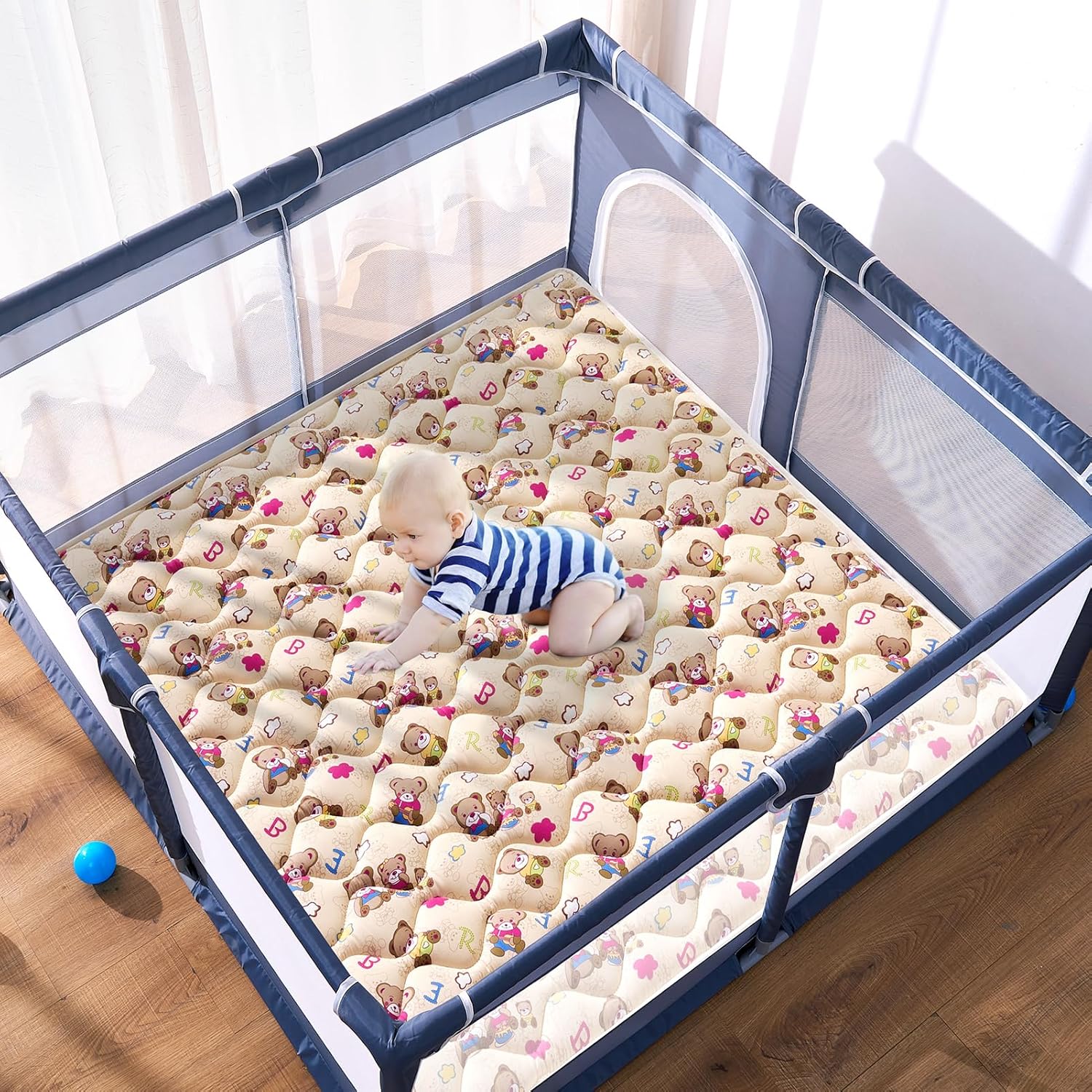 Vibe bear High-Density Foam Baby Play Mat,47x47 Inches Thicken One-Piece Infants Crawling Mat,Comfortable and Soft Baby Playmat,Non Slip Washable Floor Mat for Babies,Infants,Toddlers