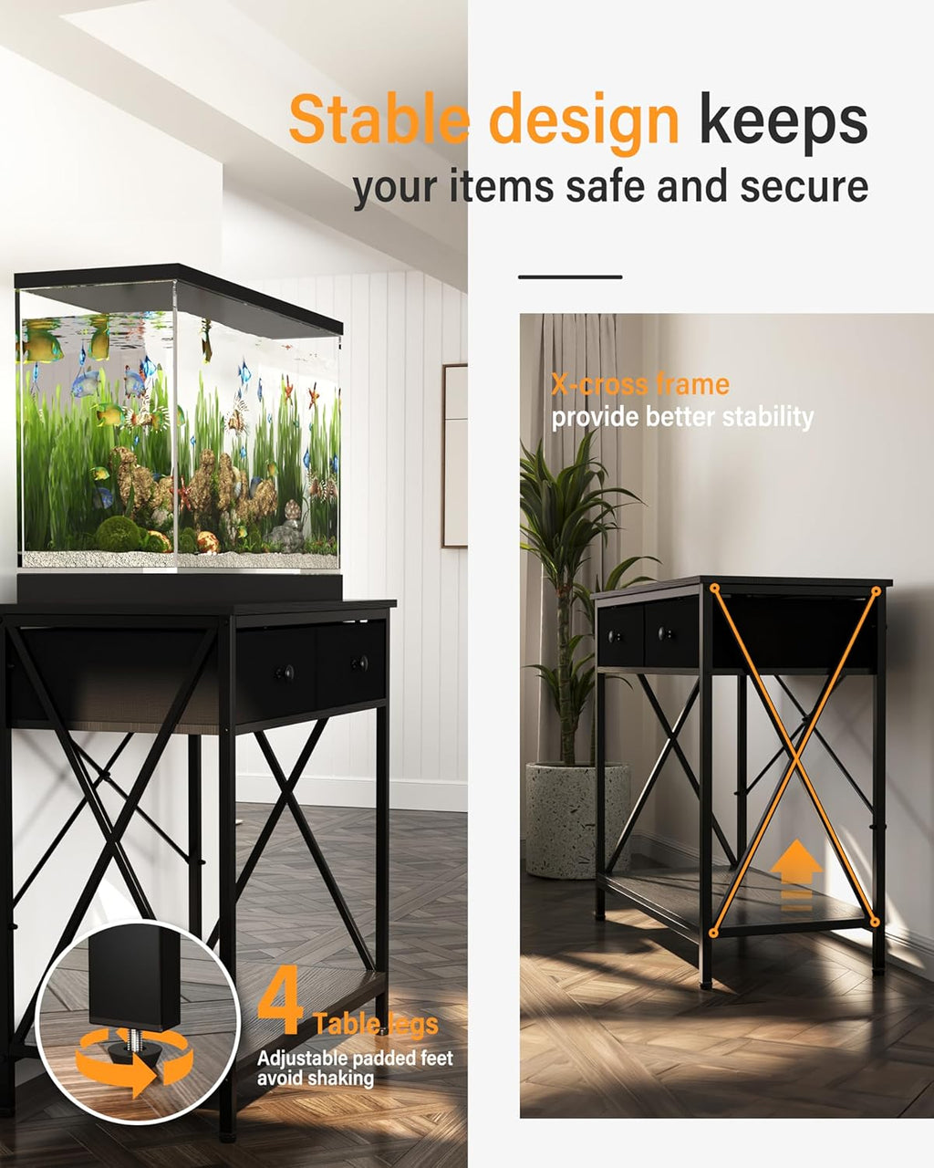 Fish Tank Stand 29 Gallon: Sturdy Aquarium Stand with Accessories Storage - Metal Fish Tank Table for 20-29 Gallon Reptile Breeder Turtle Terrarium - 30.7"x16.5" Weight Capacity 330 lbs