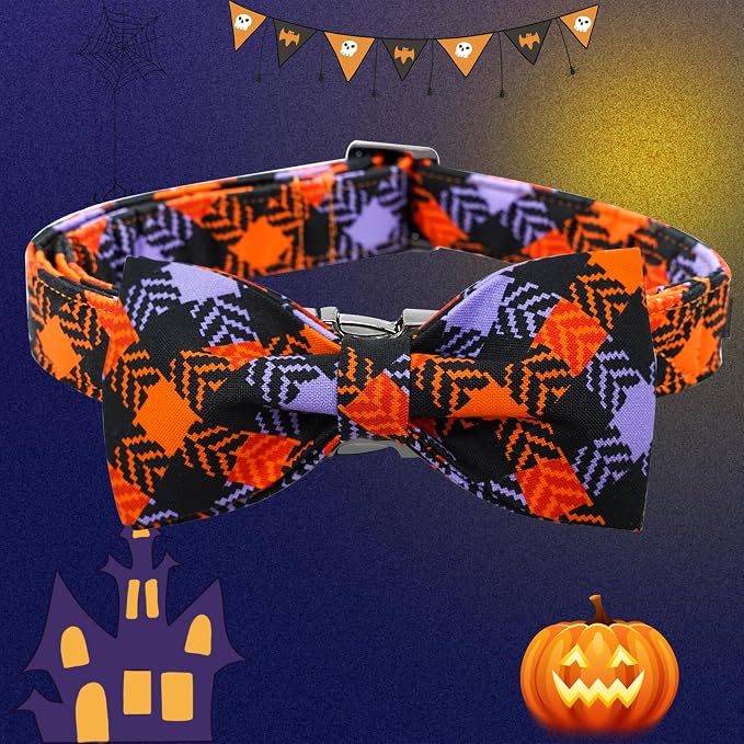 Halloween Dog Collar, Pet Collar Bow Plaid Pet Collars Girl Boy Holiday Pet - Image 4
