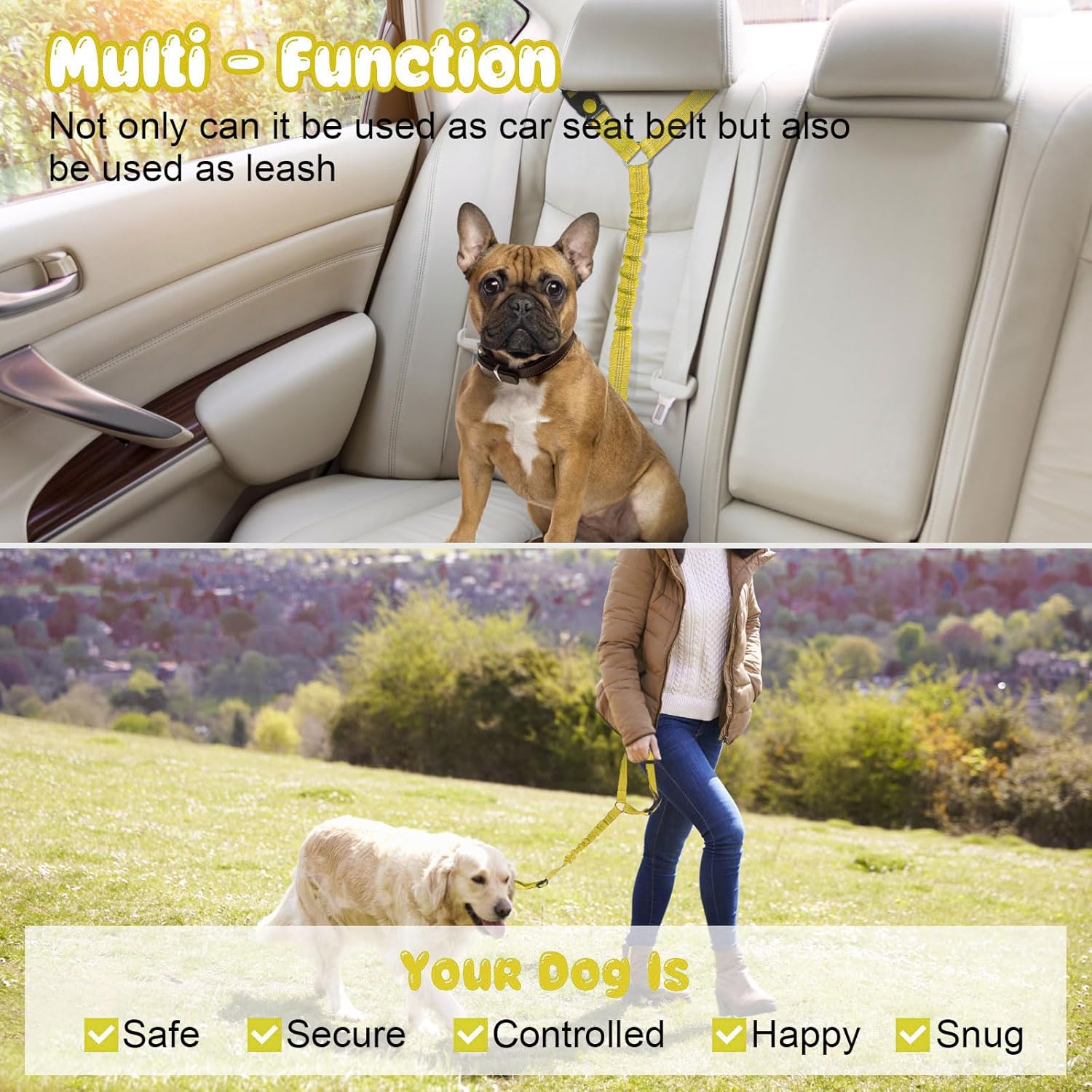 BWOGUE Pet Dog Cat Seat Belts, Car Headrest Restraint Adjustable Safety Leads Vehicle Seatbelt Harness (1 Pack)