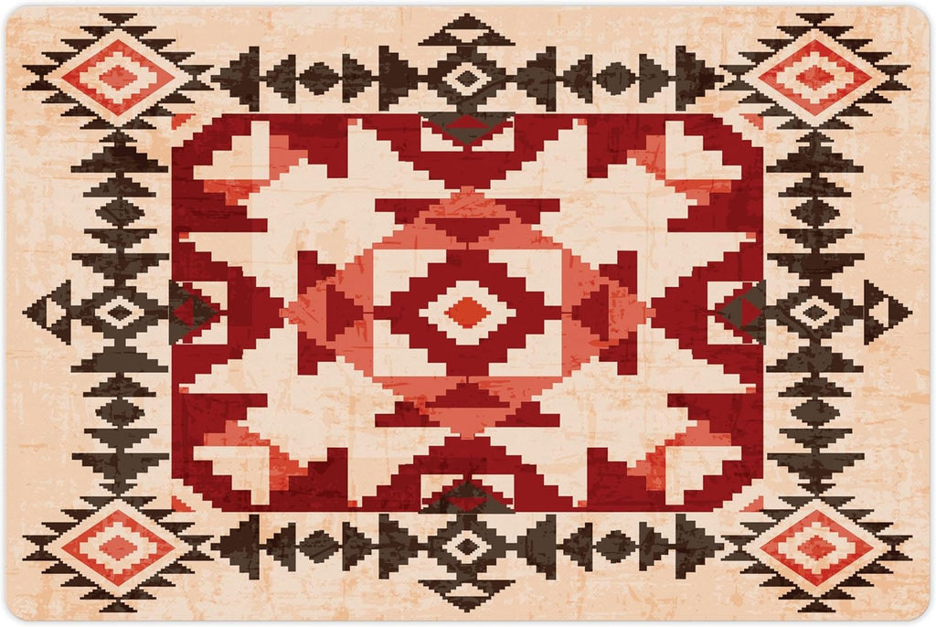 Lunarable Tribal Pet Mat for Food and Water, Original National Heritage Maya Pyramids Local Region Esoteric Myth Motive, Non-Slip Rubber Mat for Dogs and Cats, 18" X 12", Maroon
