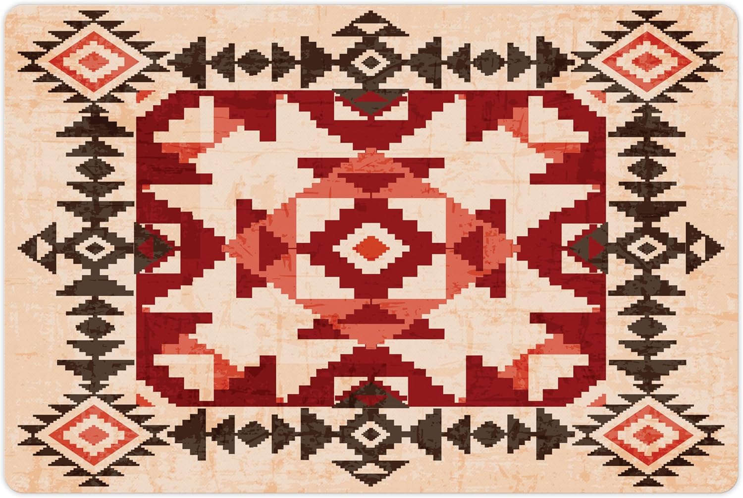 Lunarable Tribal Pet Mat for Food and Water, Original National Heritage Maya Pyramids Local Region Esoteric Myth Motive, Non-Slip Rubber Mat for Dogs and Cats, 18" X 12", Maroon