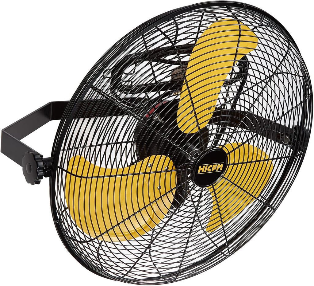 HiCFM 18" Wall Mount Fan, 4600 CFM 3 Speeds High Velocity with TEAO Enclosure Motor, 9 FT Cord, 180 Degree Tilting Heavy Duty Metal Fans for Barn, Garage, Workshop, Warehouse - UL Listed