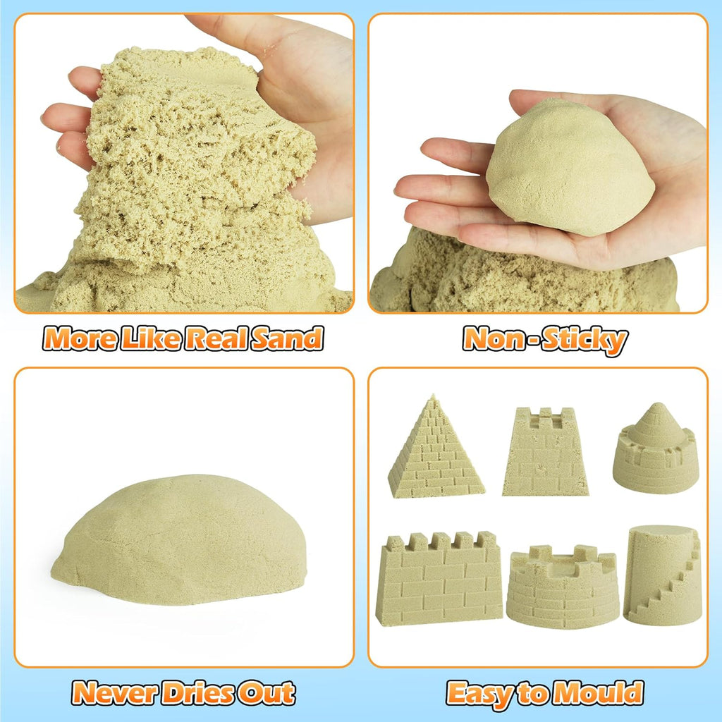 Sand Construction Site Kit - 37 Pcs Play Sand Art Kit with 8 Construction Trucks, Folding Sandbox, 2.2 lbs Magic Sand, Crane, Worker, Road Signs, Molds, Shovel - Ideal Toys for Boys Girls Age 3+