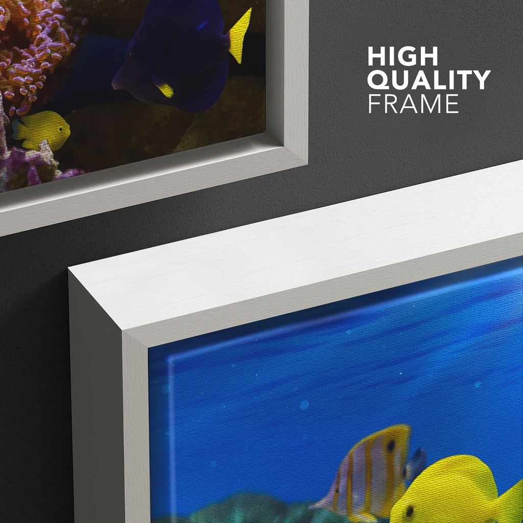 wall26 Framed Canvas Wall Art - Coral Reef and Tropical Fish Under The Ocean | Modern Home Art Framed Canvas Prints Gallery Wrap Giclee Printing & Ready to Hang - 16"x24" White