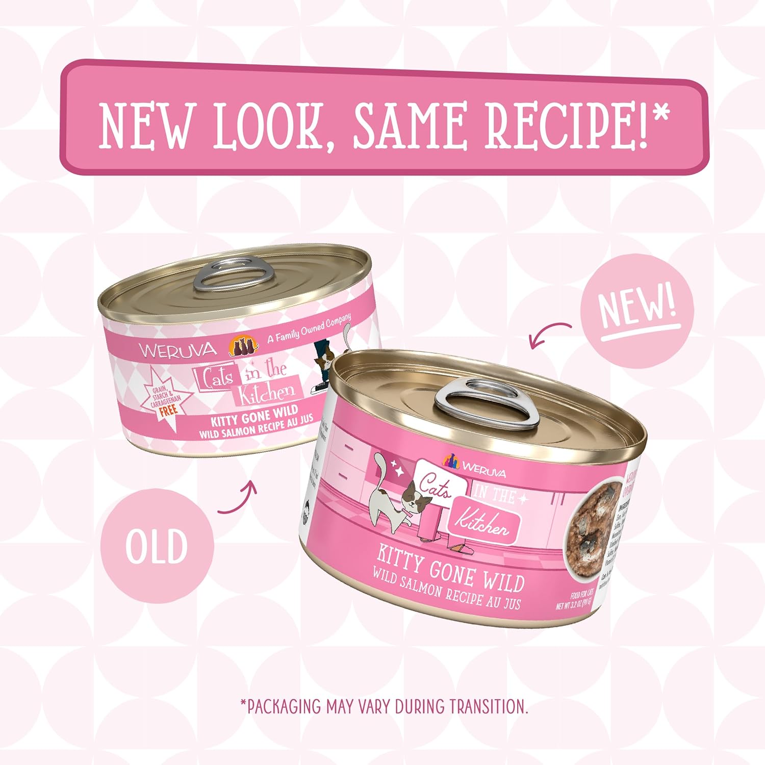 Weruva Cats in The Kitchen, Kitty Gone Wild with Wild Salmon Au Jus Cat Food, 3.2oz Can (Pack of 24)