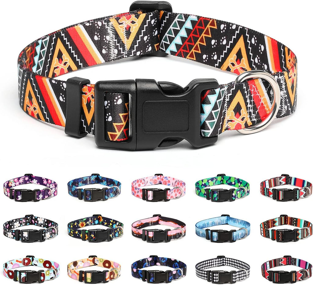 Mercano Adjustable Dog Collar - Special Design Patterns, Soft Nylon Comfortable Durable Pet Collar for Small Medium Large Dogs (S, Ethnic Gold)