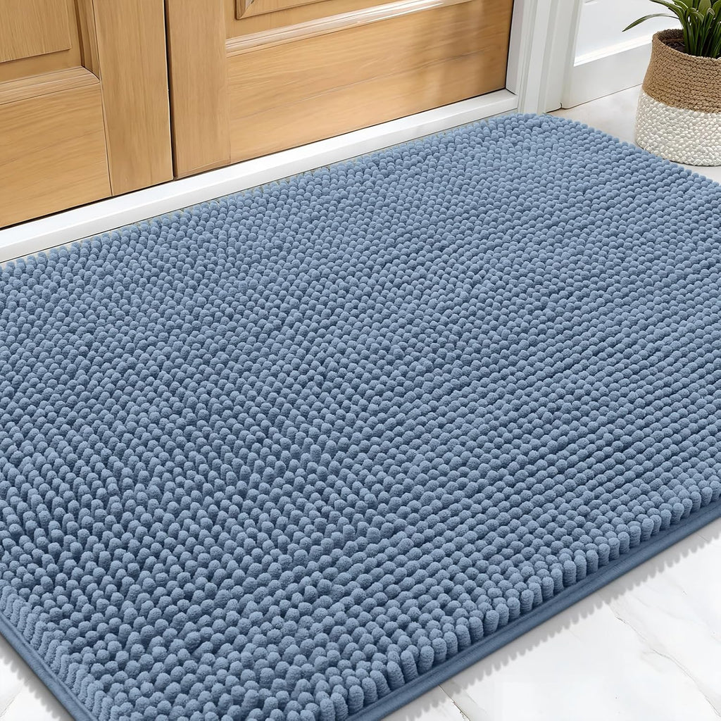 OLANLY Dog Door Mat for Muddy Paws 30x20, Absorbs Moisture and Dirt, Absorbent Non-Slip Washable Doormat, Quick Dry Chenille Mud Mat for Dogs, Entry Indoor Entryway Carpet for Inside Floor, Airy Blue