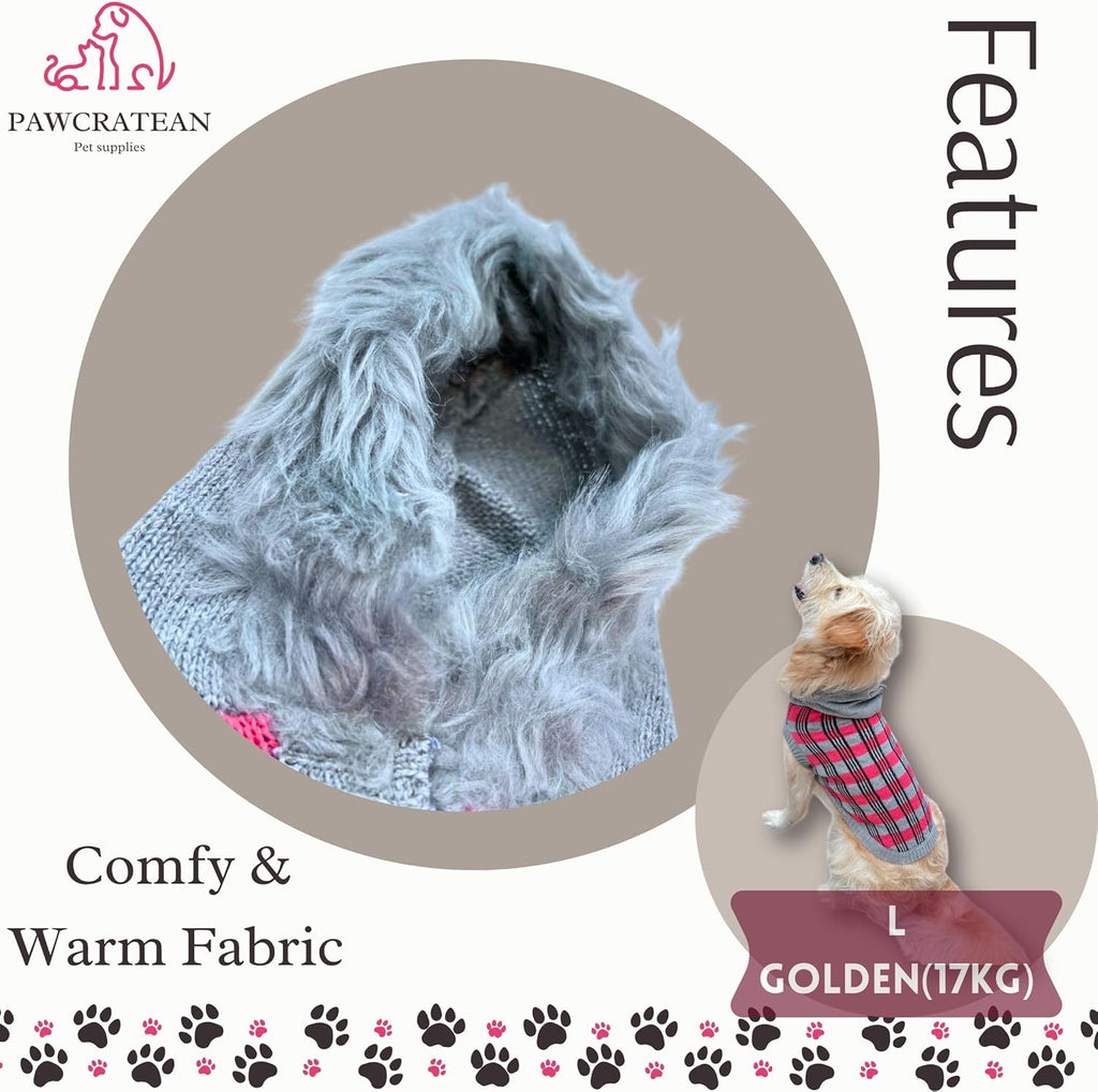 Cute Sweater for Dogs and Cats Soft Flannel Pet Outfit Warm and Cozy Animal Hoodie Small to Large Pet Clothes for Halloween Parties and Everyday Wear (Medium, Pink Checkered with Hat)