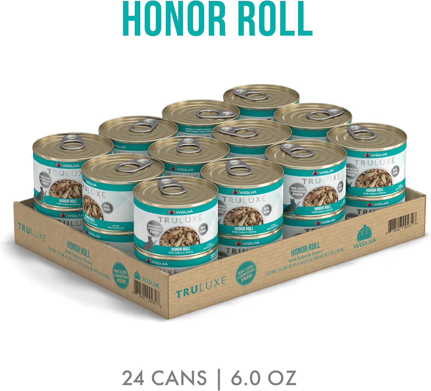 Weruva TruLuxe Cat Food, Honor Roll with Wild-Caught Saba in Gravy, 6oz Can (Pack of 24)