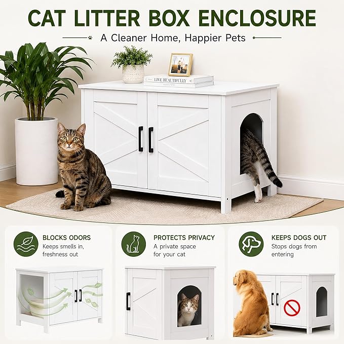 Homhedy Cat Litter Box Enclosure, Wooden Cat Washroom Furniture - Image 2