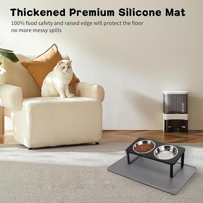 2Pack Elevated Cat Bowls with Food Mat, 15°Tilted Stand Anti Vomiting Raised - Image 4