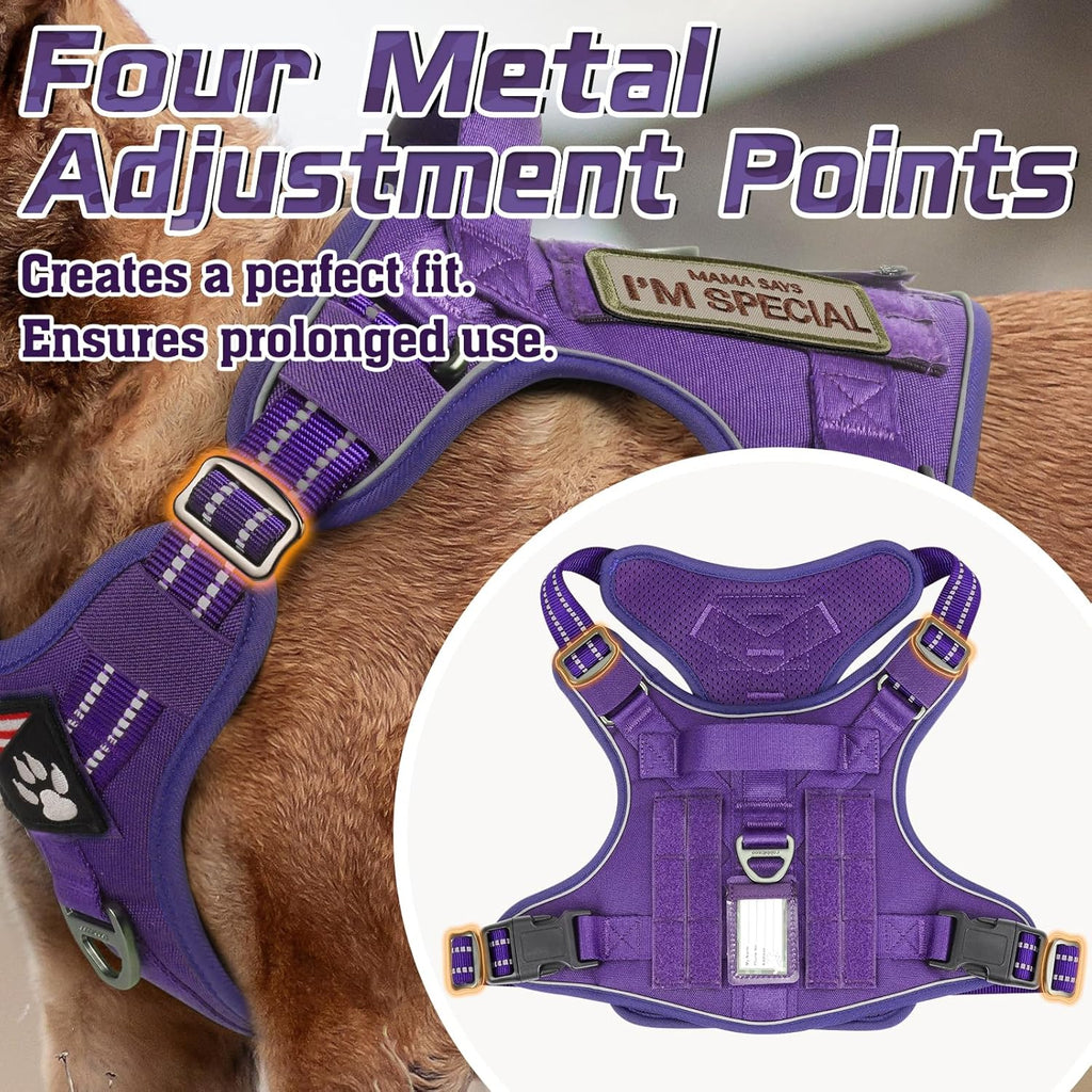 rabbitgoo Tactical Dog Harness Medium Sized Dog, No Pull Military Service Vest with Handle & Molle, Easy Control for Training Walking, Adjustable Reflective Straps, Purple, M