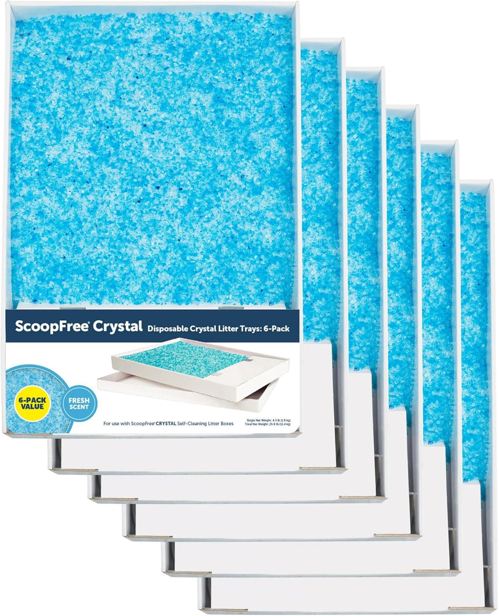 PetSafe ScoopFree Disposable Crystal Cat Litter Tray - Easy Cleaning Box - Refill Tray for Electric Litter Box - Fresh Scent - 4.3 lb Bags - 6 Pack