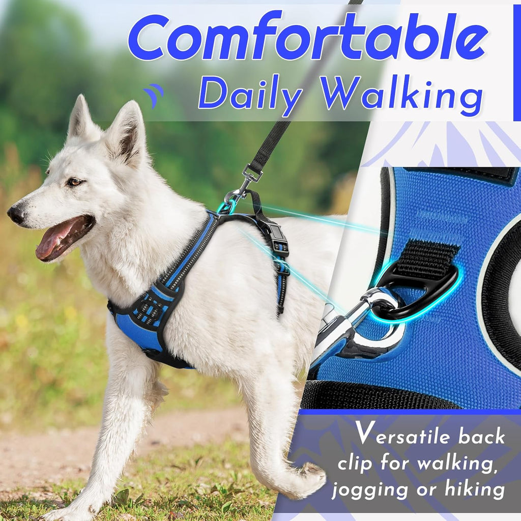 Eagloo Dog Harness for Large Dogs, No Pull Service Vest with Reflective Strips and Control Handle, Adjustable and Comfortable for Walking, No Choke Pet Harness with 2 Metal Rings, Blue, XL
