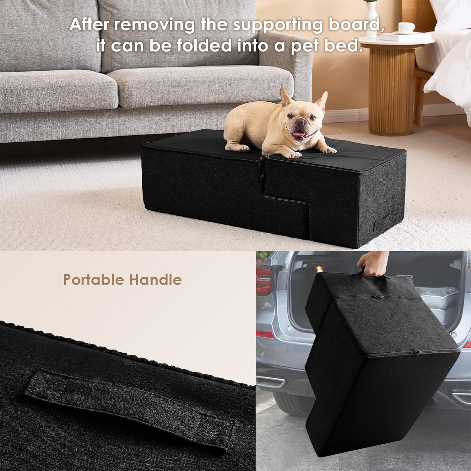 EHEYCIGA Dog Stairs for Bed 20" H, 4-Step Extra Wide Dog Steps for High Bed, Pet Steps for Small Dogs and Cats, Non-Slip Balanced Pet Ramp Indoor, Black