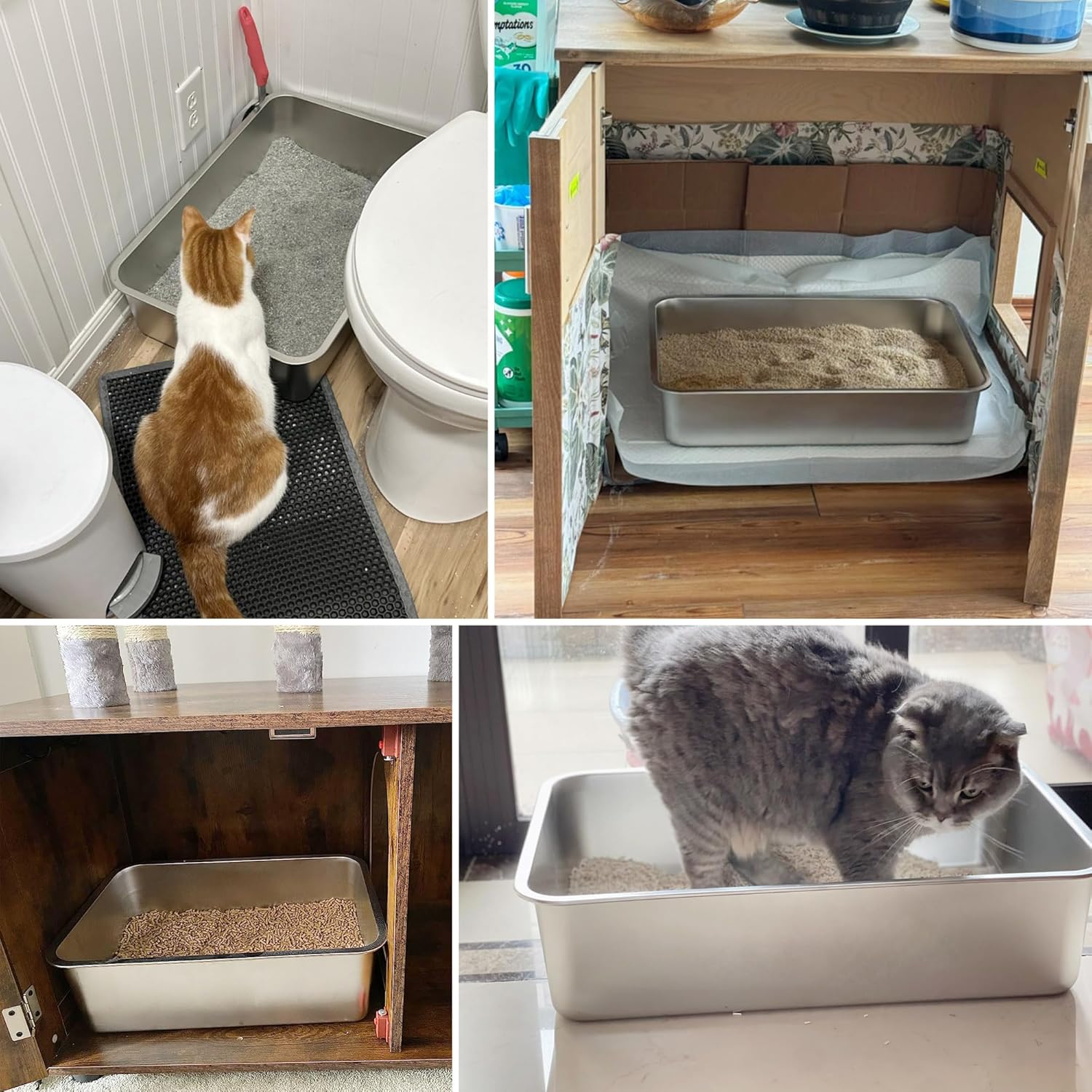 Stainless Steel Litter Box 2 Pack,Metal Litter Box for Cat Easy to Clean,Medium Cat LitterBox for Cats/Kitty/Rabbit,Metal Cat Toilet for Kitten,Non Stick, No Smell,17.7" L x 13.8" W x 6" H