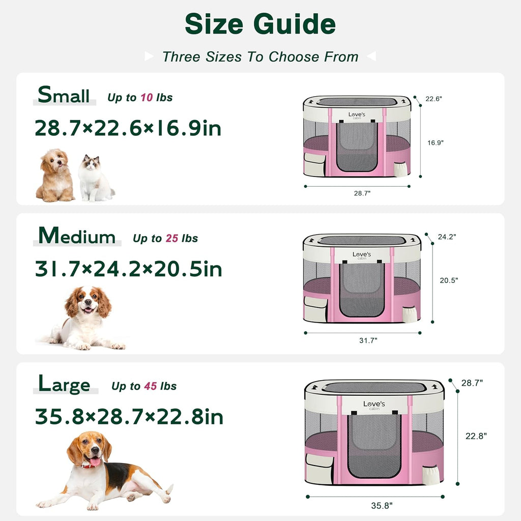Love's cabin Pet Puppy Dog Playpen, Large Dog Tent Crates Cage Indoor/Outdoor, Portable Exercise Playpen for Cat, Foldable Pop Up Dog Kennel Playpen with Carring Case (L, Light Pink)