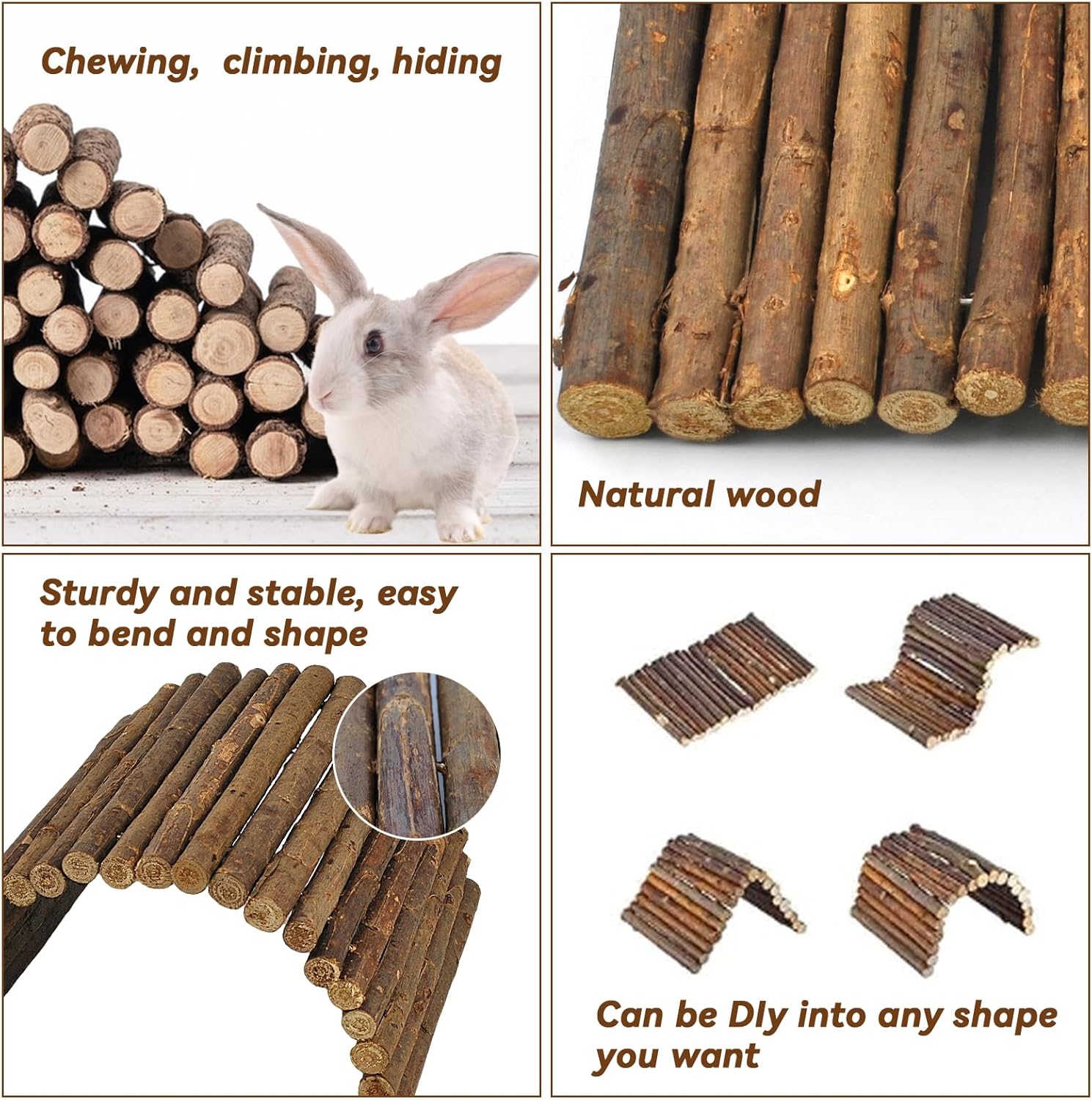 kathson Wooden Hamster Bridge,Guinea Pig Wood Ladder Bendable Tunnel Hideout Hut Small Animal Climbing Toys for Ferret Hedgehog Chinchilla Mice Rat Gerbil Baby Rabbit(15.7 x 6.0 in)