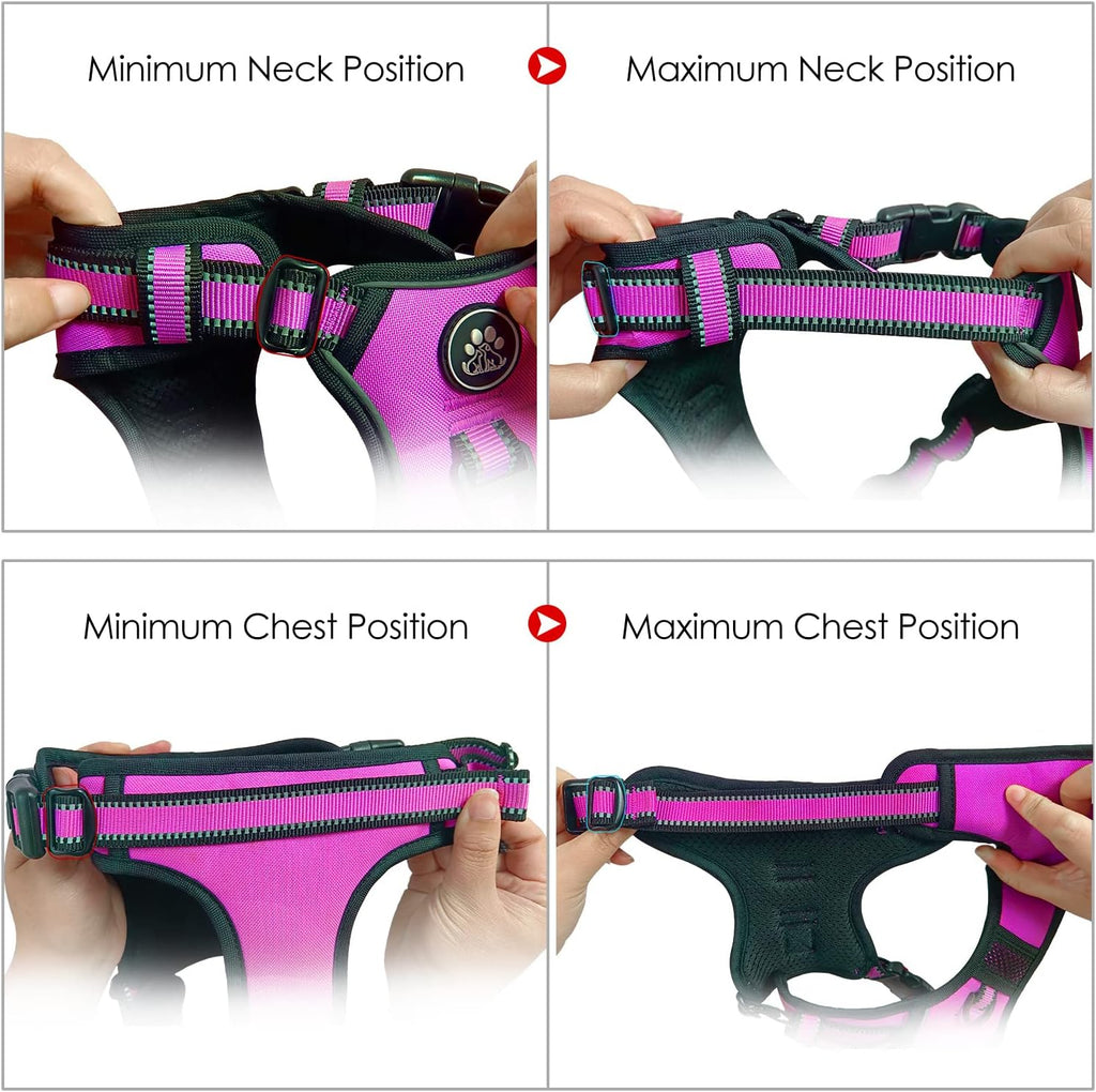 NESTROAD No Pull Dog Harness,Adjustable Oxford Dog Vest Harness with Leash,Reflective No-Choke Pet Harness with Easy Control Soft Handle for Large Dogs(Large,Fuchsia Pink)