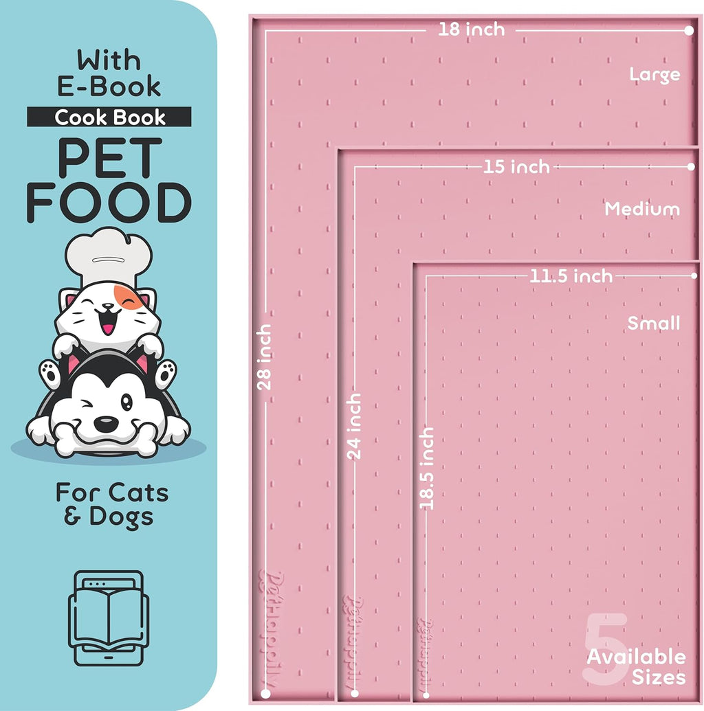 Dog Food Mat - 28x18 Raised Edges Dogs Mat for Food and Water Prevent Spill, Waterproof Cat Food Mats Protect Floors, Easy Clean Dog Bowl Mats for Food and Water, Silicone Pet Feeding Placemats Pink