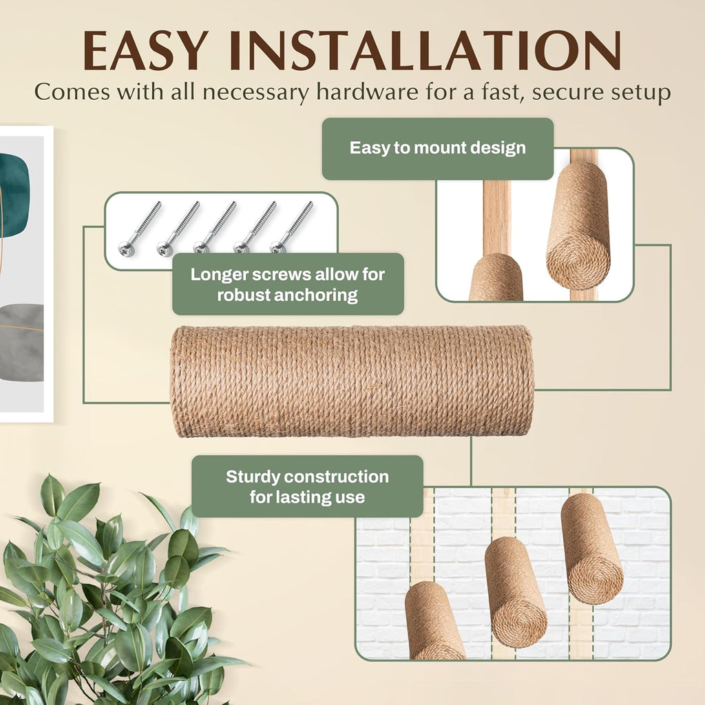 2-Pack Sisal Wall-Mounted Cat Climbing Wall Steps, Cat Wall Steps/Stairs with Sisal Scratching Surface, Wall Shelf Furniture for Climbing & Play for Kittens & Cats, Hidden Mounts