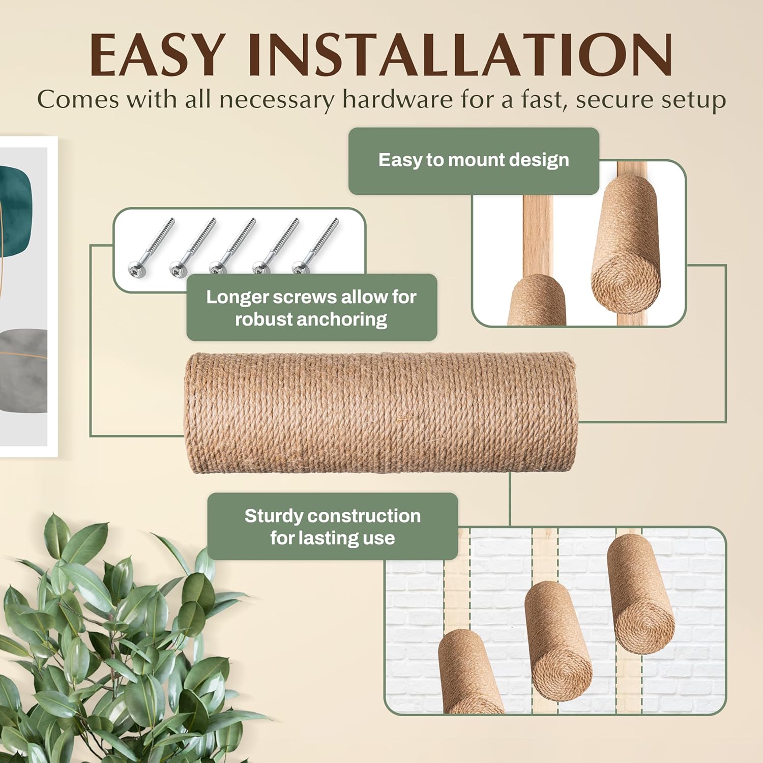 2-Pack Sisal Wall-Mounted Cat Climbing Wall Steps, Cat Wall Steps/Stairs with Sisal Scratching Surface, Wall Shelf Furniture for Climbing & Play for Kittens & Cats, Hidden Mounts