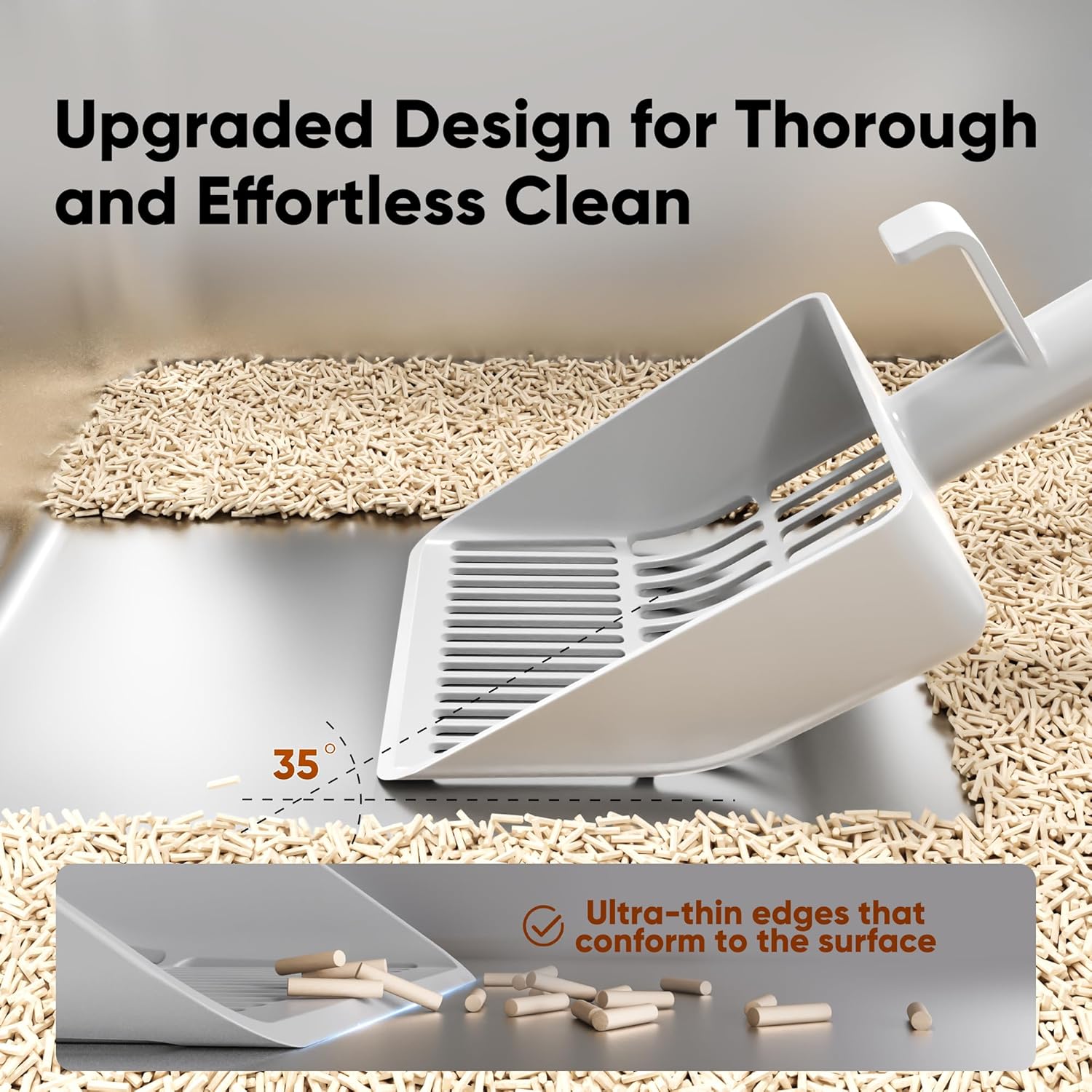 Large Cat Litter Scoop, Heavy-Duty Litter Scoop with Dual Sifting Holes for Fast & Fine Clumping, Kitty Litter Scooper with Long Handle & Easy-to-Hang Hook for Litter Box
