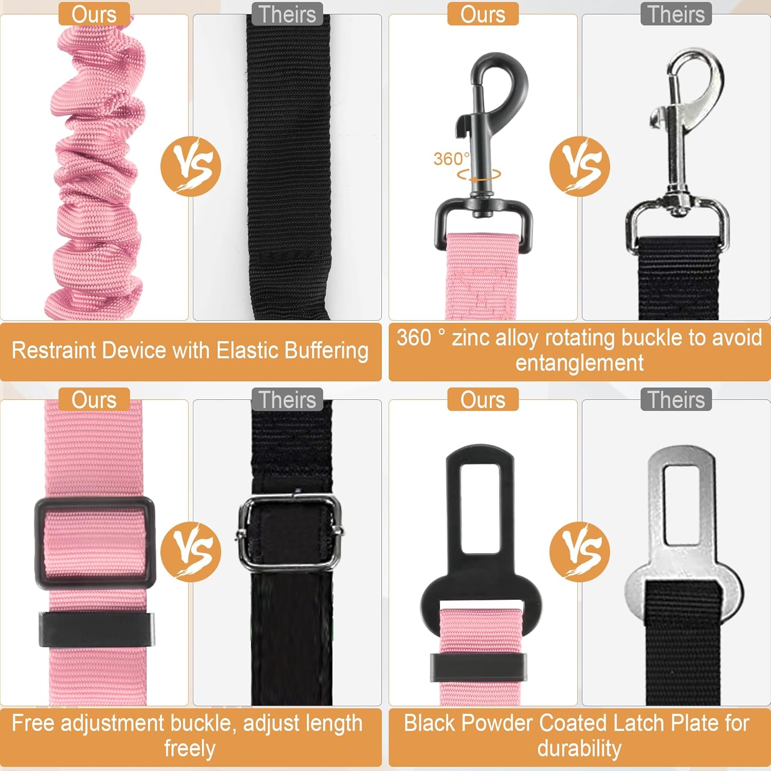 LivTee Dog Seat Belt for Car, Retractable Pet Safety Harness, Adjustable Nylon Dog Seatbelt Leash, Comfortable Dog Accessories for Vehicles (Light Pink-1PCS)