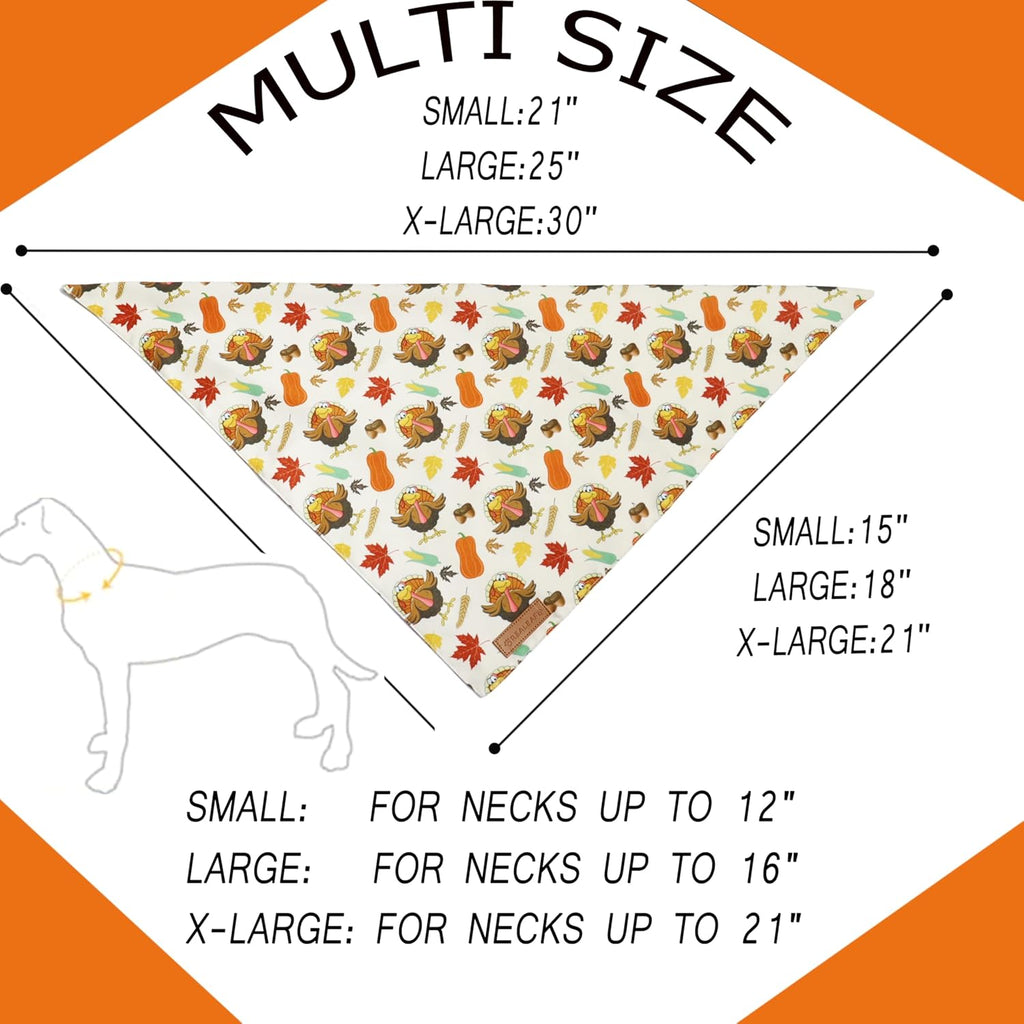 Realeaf Thanksgiving Dog Bandanas 2 Pack,Turkey Pumpkins Fall Stripe Pet Scarf for Boy and Girl, Premium Durable Fabric, Reversible Holiday Bandana for Large and X-Large Dogs Pets