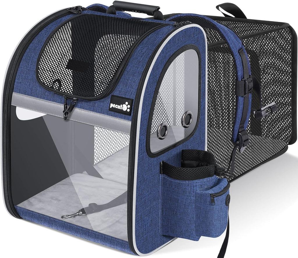 Pecute Pet Carrier Backpack, Cat Backpack Carrier, Expandable with Breathable Mesh for Small Dogs Cats Puppies, Dog Backpack Carrier for Hiking Travel Camping Outdoor, Hold Pets Up to 17 Lbs
