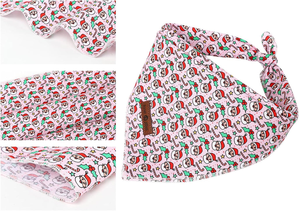 Lionet Paws Christmas Dog Bandana Girl for Medium Large Dogs,Pink Santa Dog Kerchief Washable Dogs Triangle Bibs Scarf