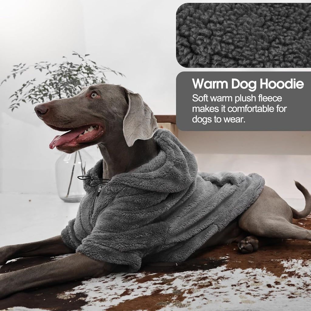 IDOMIK Fuzzy Dog Sweater with Adjustable Hood, Warm Fleece Dog Sweater Hoodie with Harness Hole & Pocket, Pullover Sweaters for Medium Dogs, Fuzzy Hooded Sweatshirt for Fall Winter Christmas,Grey,M