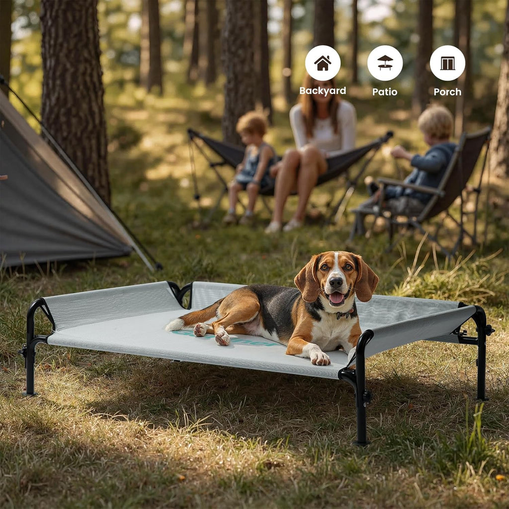 Gardner Pet Elevated Dog Bed for Small Dog, Outdoor Raised Bed Waterproof Portable Cooling Pet Cot Hammock Bed with 3-Sided Guardrail, Breathable Mesh, Grey, 35 Inches