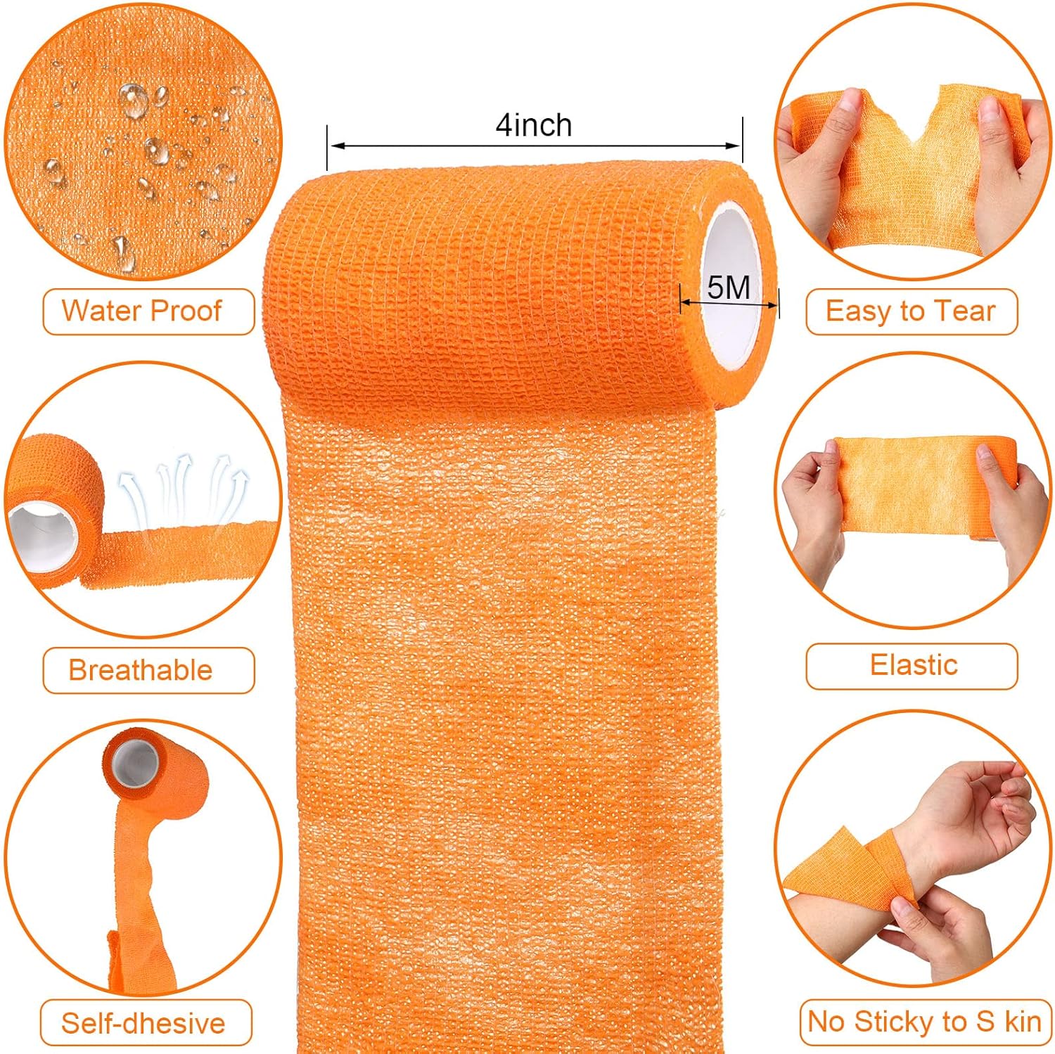 Treela 36 Pcs Self Adherent Bandage 4" X 5 Yard Wrap Breathable Cohesive Bandage Elastic Adhesive Tape for Stretch Athletic Sports Wrist Ankle(Multicolored)