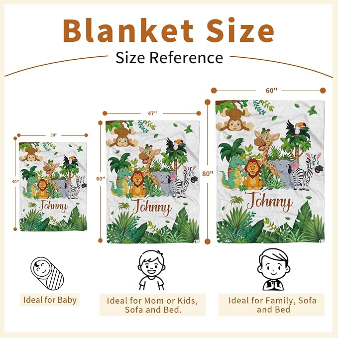 Personalized Baby Blanket with Name, Customized Blanket for Newborn Boys Girls, Woodland Animals Flannel Baby Name Blanket with Dotted Backing, Receiving Swaddle, Gifts for New Parents(47"x60)