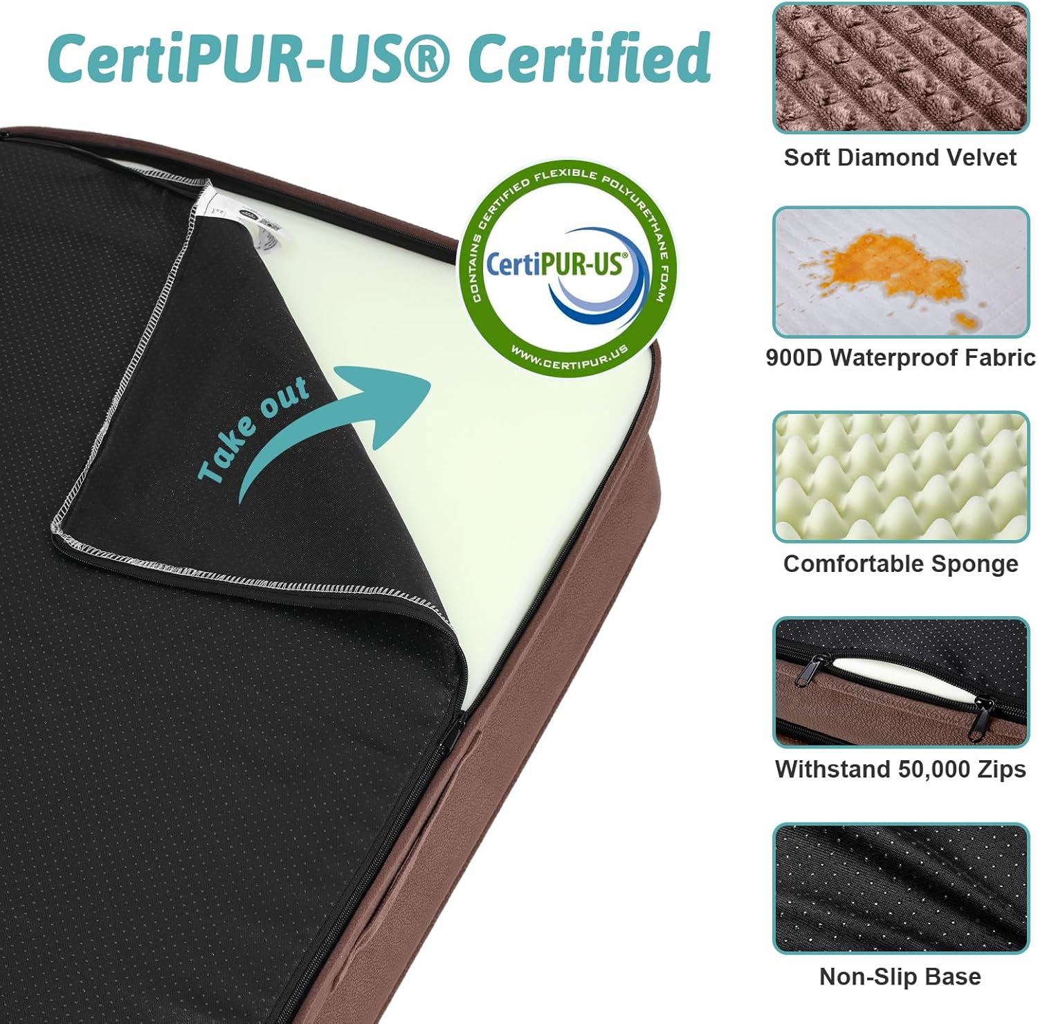 Orthopedic Dog Bed for Large Dog, Pet Couch for Medium Dog Cat, Big Supportive Foam Bolster Sofa with Waterproof Lining Cover, Anti-Slip, Comfort, Washable, 36x27x7.5 in, U Shape, Brown