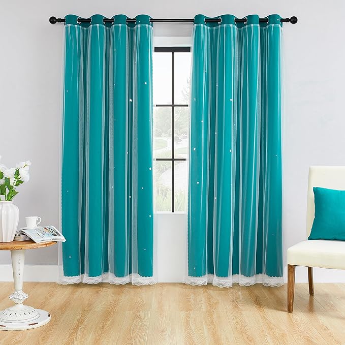 XiDi Blackout Curtains for Bedroom Windows - 72 in Long x 52 in Wide - 2 Panel Teal Unicorn Pattern for Girls & Kids Room
