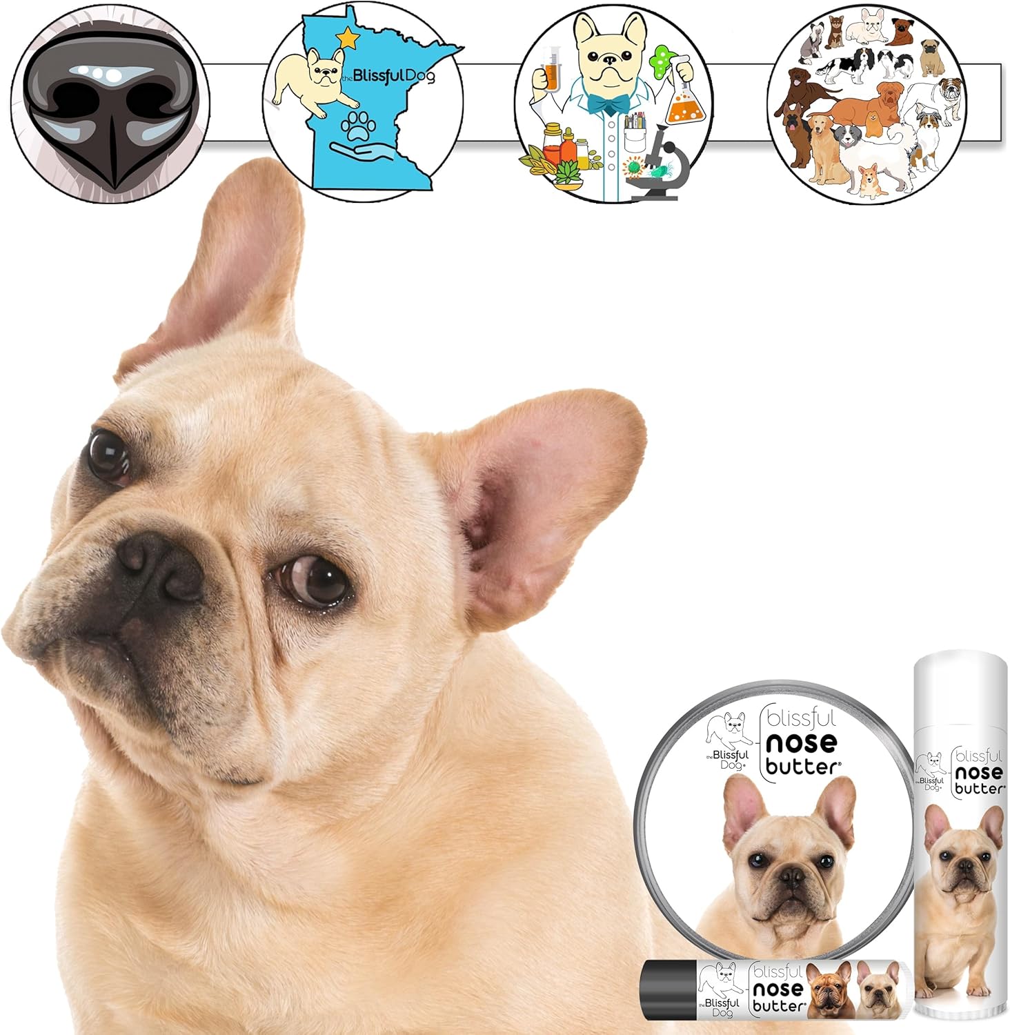 The Blissful Dog French Bulldog Fawn Unscented Nose Butter - Dog Nose Butter, 0.50 Ounce